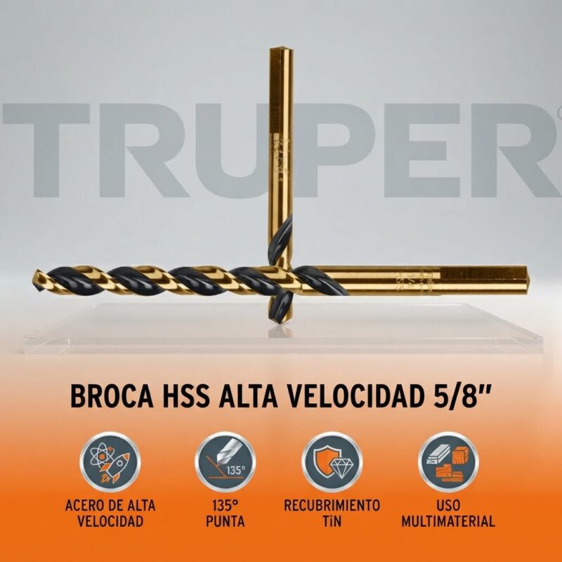 Broca para Metal HSS 5/8 x 7 Pulgadas Truper Split Point