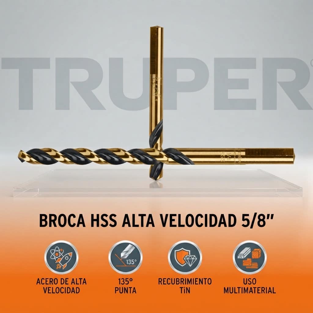 Broca para Metal HSS 5/8 x 7 Pulgadas Truper Split Point