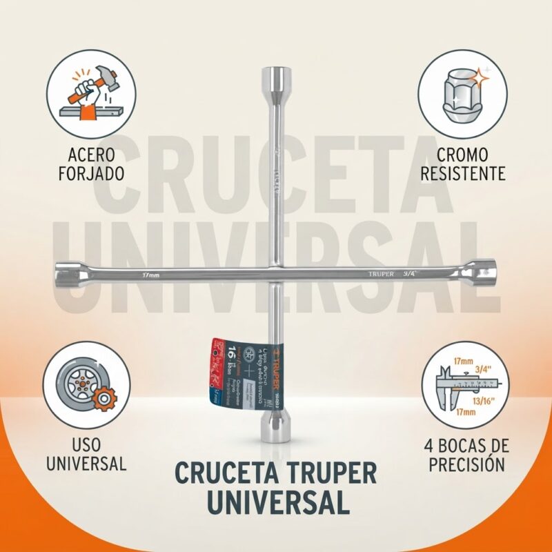 Cruceta Truper Universal 4 Bocas Acero Forjado Cromado