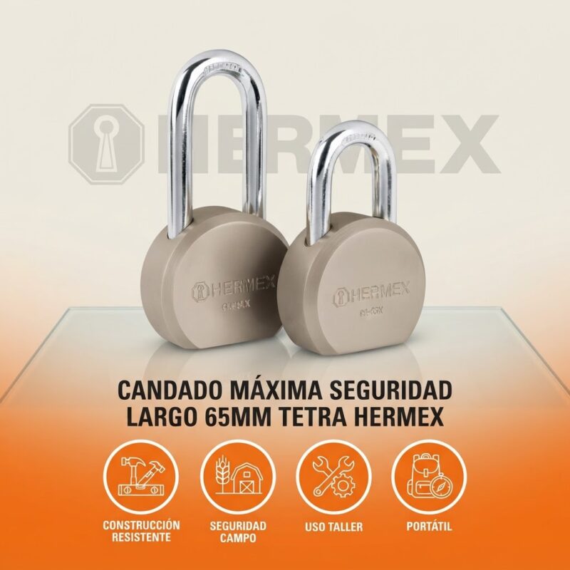 Candado de Seguridad Hermex Gancho Largo 65 mm Llave Tetra
