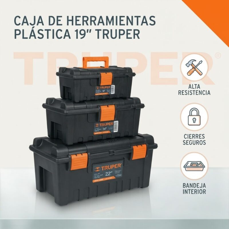 Caja para herramientas 19 pulgadas Truper plástica ancha