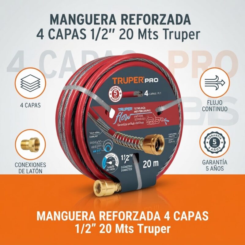 Manguera de Agua Reforzada Truper 4 Capas 1/2" 20 metros
