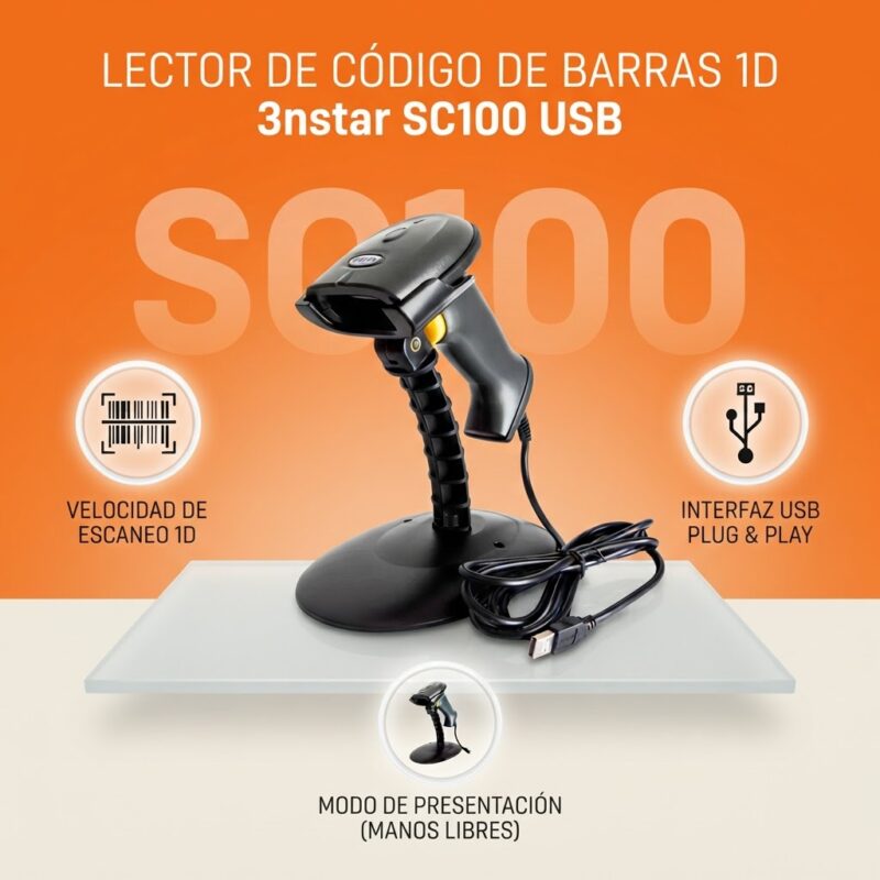 Lector de Código de Barras 3nstar SC100 Láser 1D USB