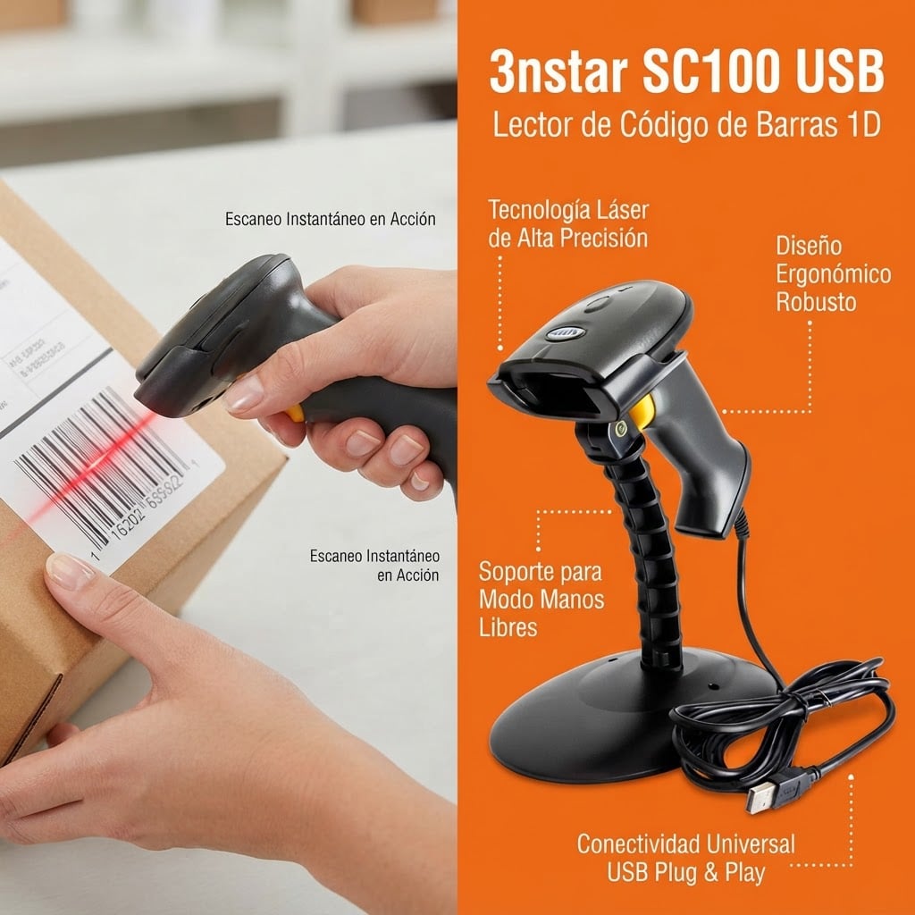 Lector de Código de Barras 3nstar SC100 Láser 1D USB - Imagen 2