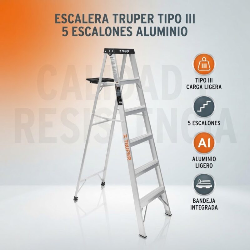 Escalera Plegable Truper Tipo III 5 Escalones Aluminio