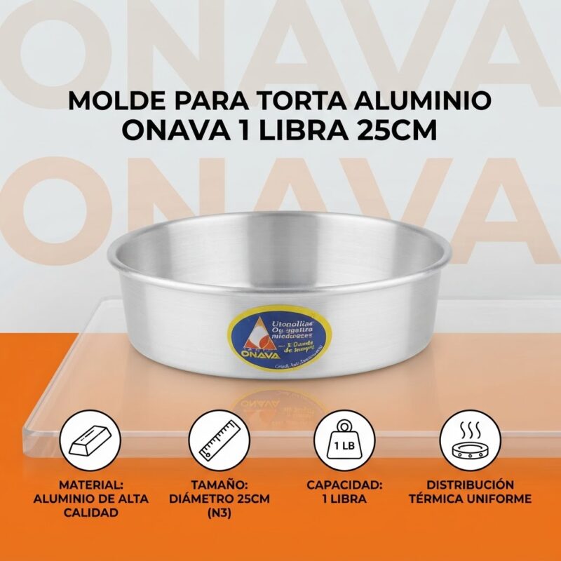 Molde para Torta Aluminio Onava 1 Libra N3 25 cm Redondo