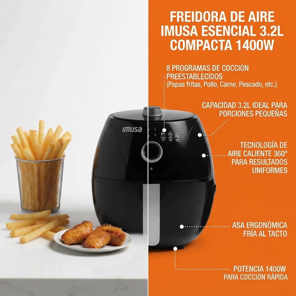 Freidora de Aire Imusa Esencial 3.2L Compacta 1400W - Imagen 8
