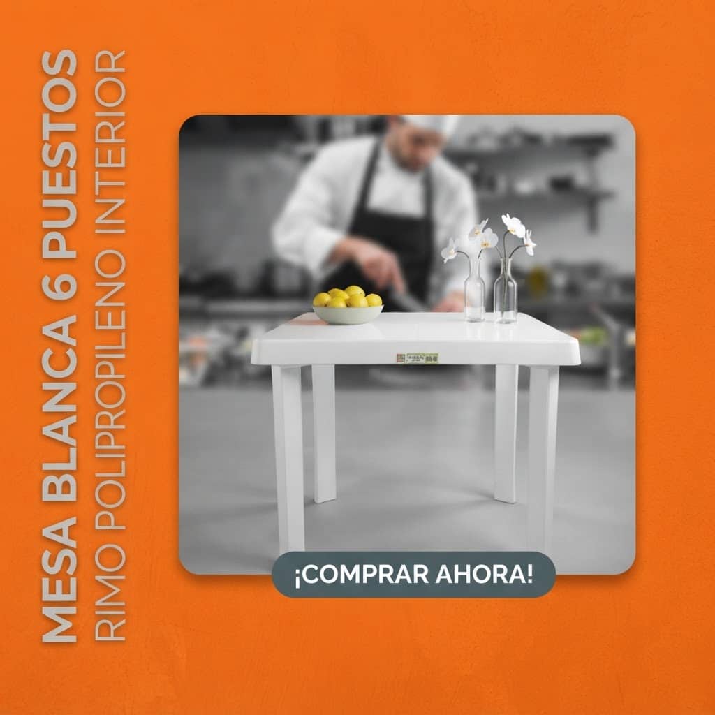 Mesa Plástica 6 Puestos Rimo Blanca Rectangular 140x80 cm - Imagen 6
