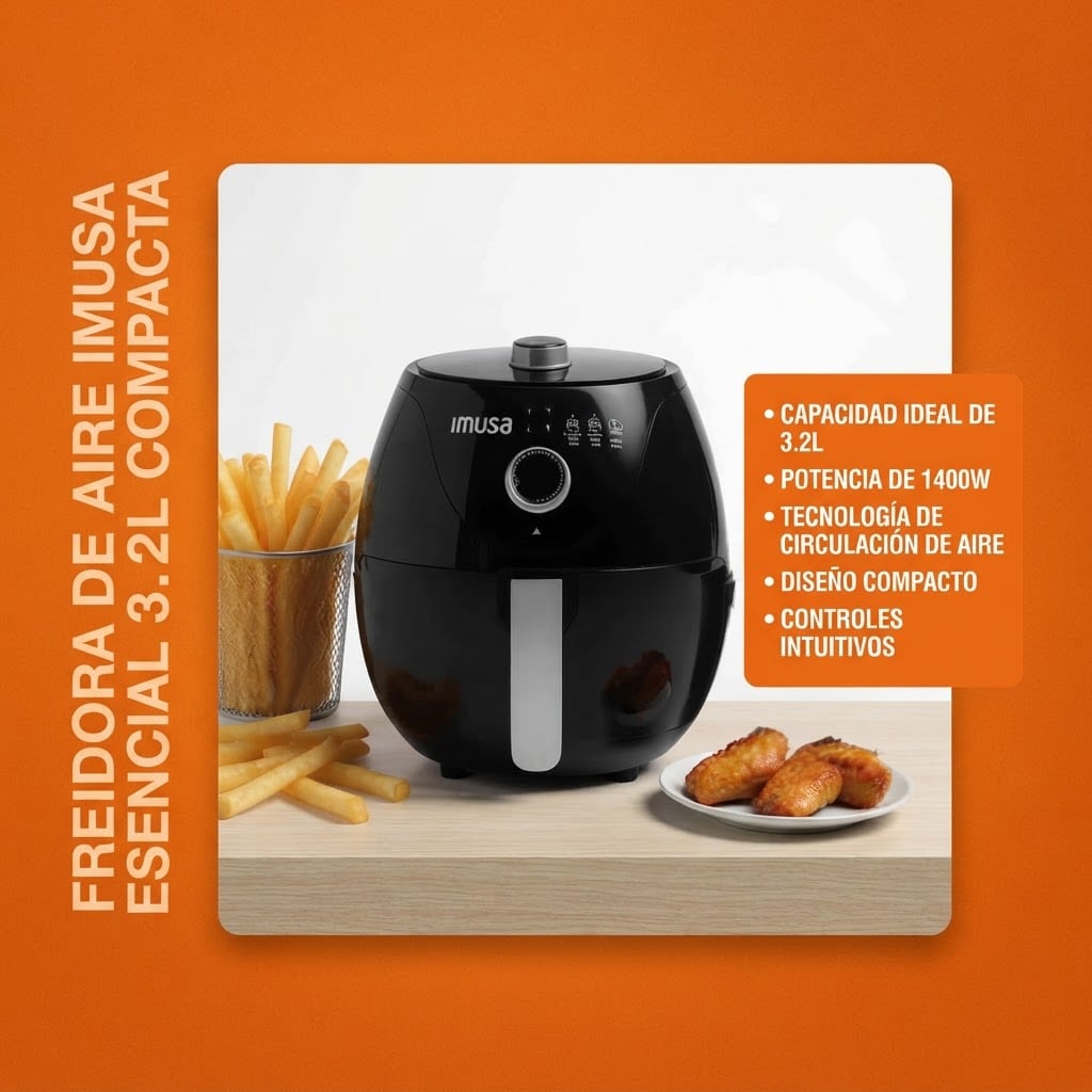 Freidora de Aire Imusa Esencial 3.2L Compacta 1400W - Imagen 4