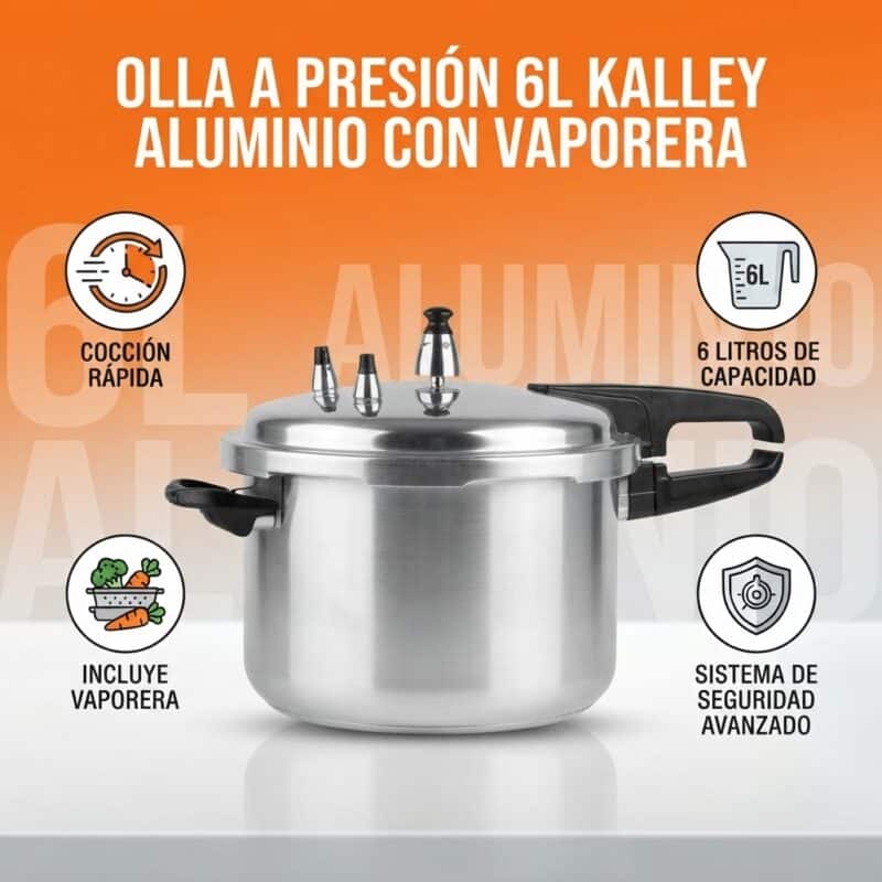 Olla a Presión 6 Litros Kalley Aluminio con Vaporera