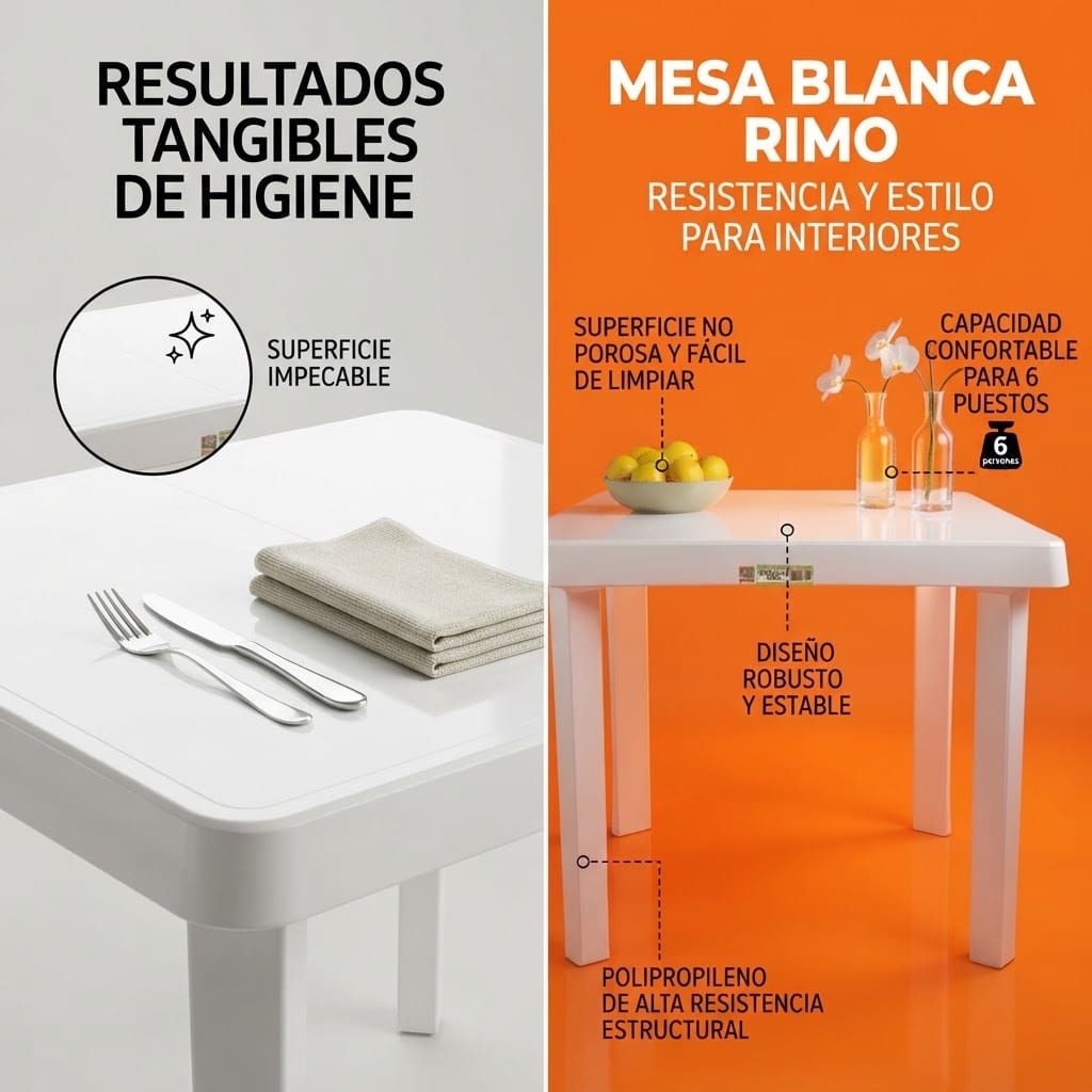Mesa Plástica 6 Puestos Rimo Blanca Rectangular 140x80 cm - Imagen 2