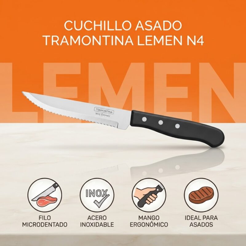 Cuchillo Asado Tramontina Lemen N4 Hoja 10 cm Inoxidable