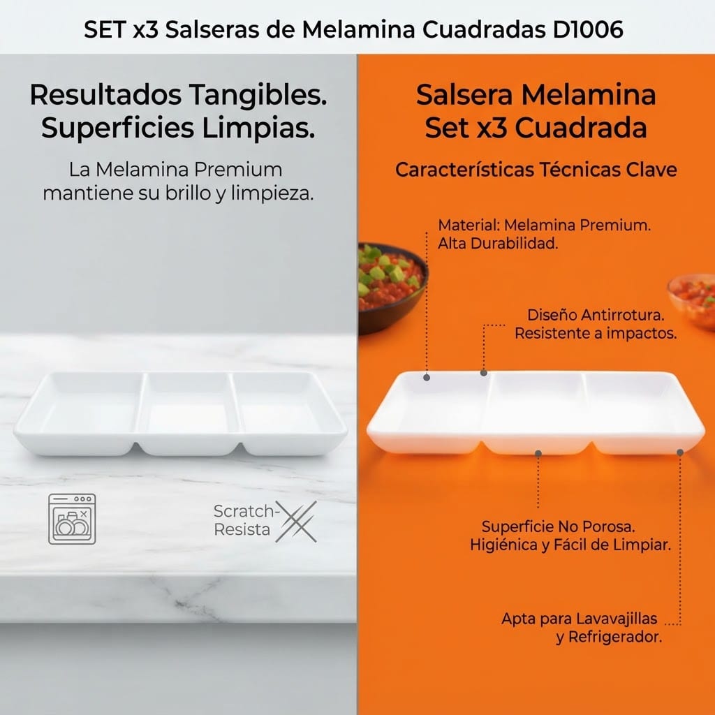 Salseras de Melamina Set x3 Cuadradas D1006 Antirrotura - Imagen 6