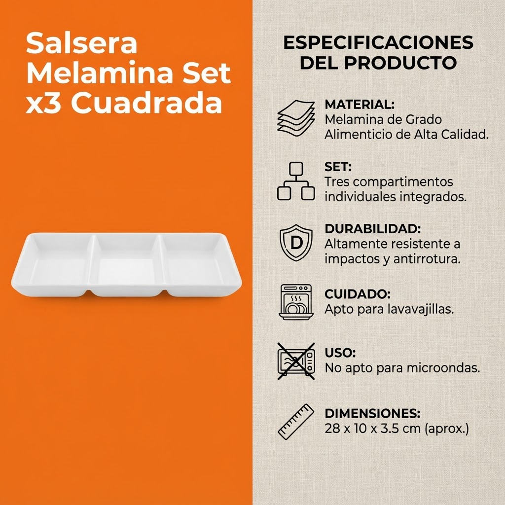 Salseras de Melamina Set x3 Cuadradas D1006 Antirrotura - Imagen 2