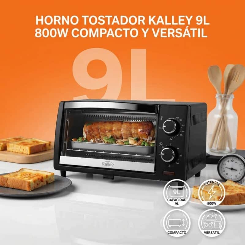 Horno Tostador Eléctrico Kalley 9 Litros 800W Compacto