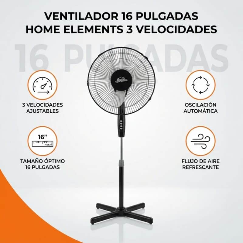 Ventilador Home Elements 16 Pulgadas 3 Velocidades 45W