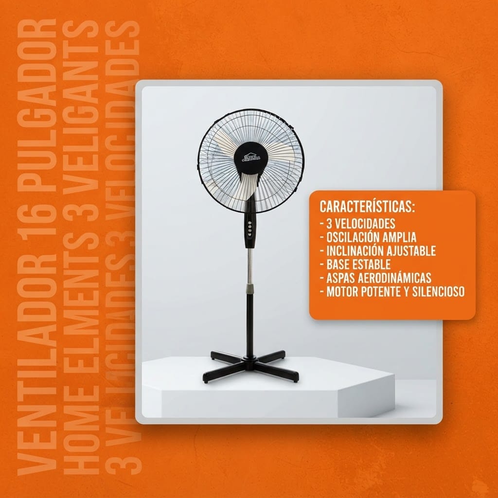 Ventilador Home Elements 16 Pulgadas 3 Velocidades 45W - Imagen 8