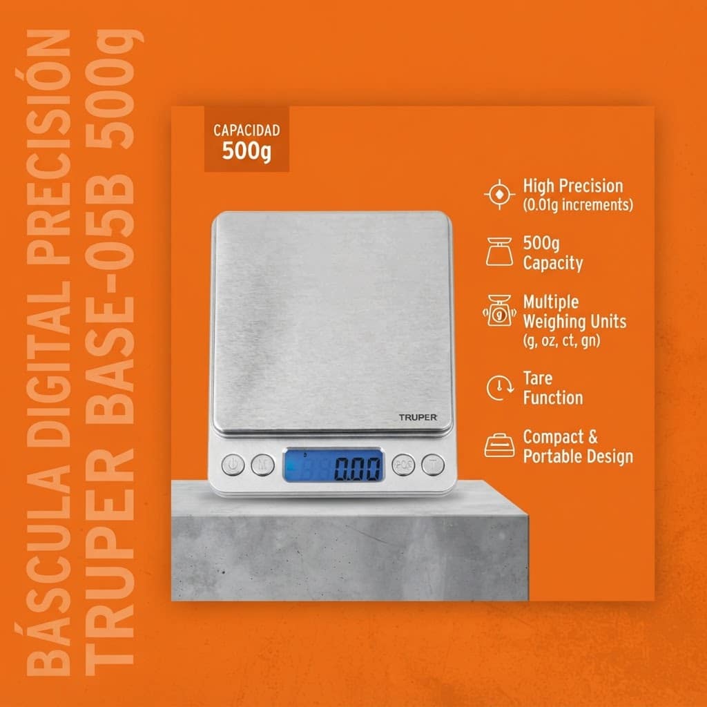 Gramera Digital Truper BASE-05B 500 g Acero Inoxidable - Imagen 7