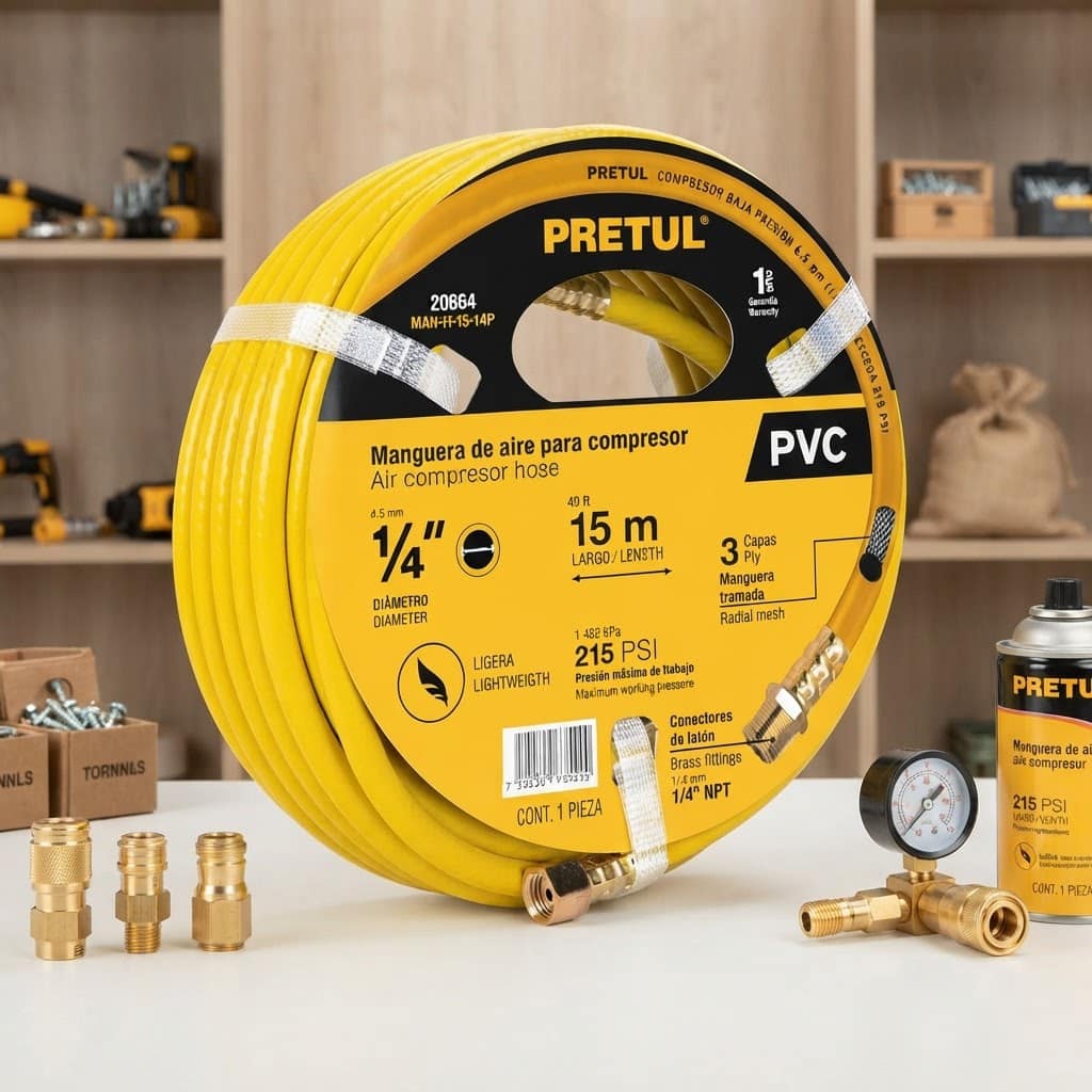 Manguera para compresor de aire Pretul 15 m 1/4 pulg PVC - Imagen 5