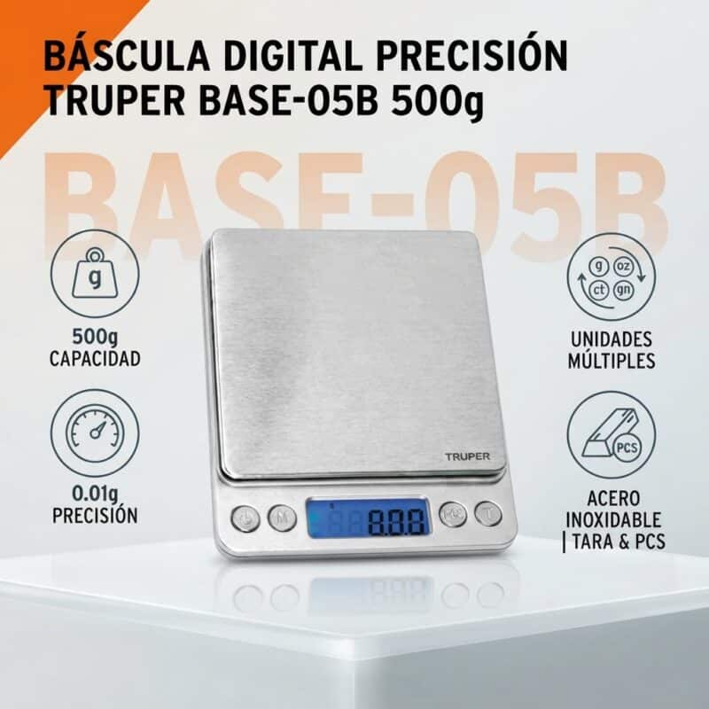 Gramera Digital Truper BASE-05B 500 g Acero Inoxidable