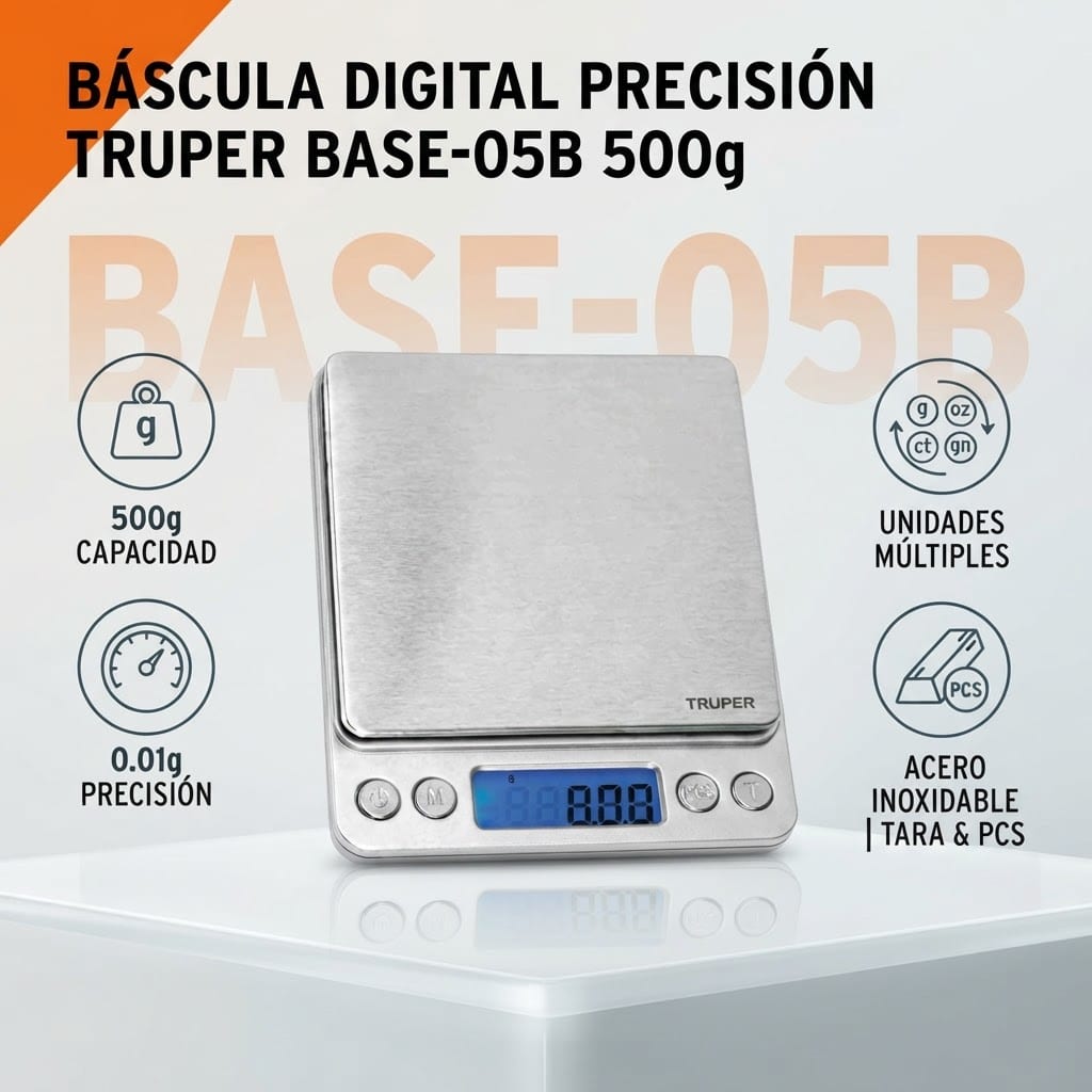 Gramera Digital Truper BASE-05B 500 g Acero Inoxidable