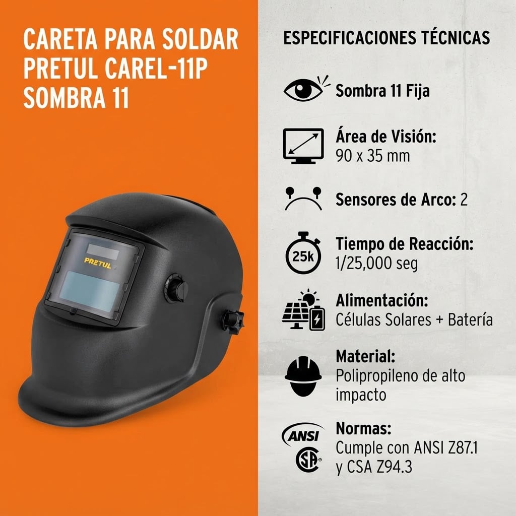 Careta para Soldar Pretul CAREL-11P Sombra 11 Automática - Imagen 6