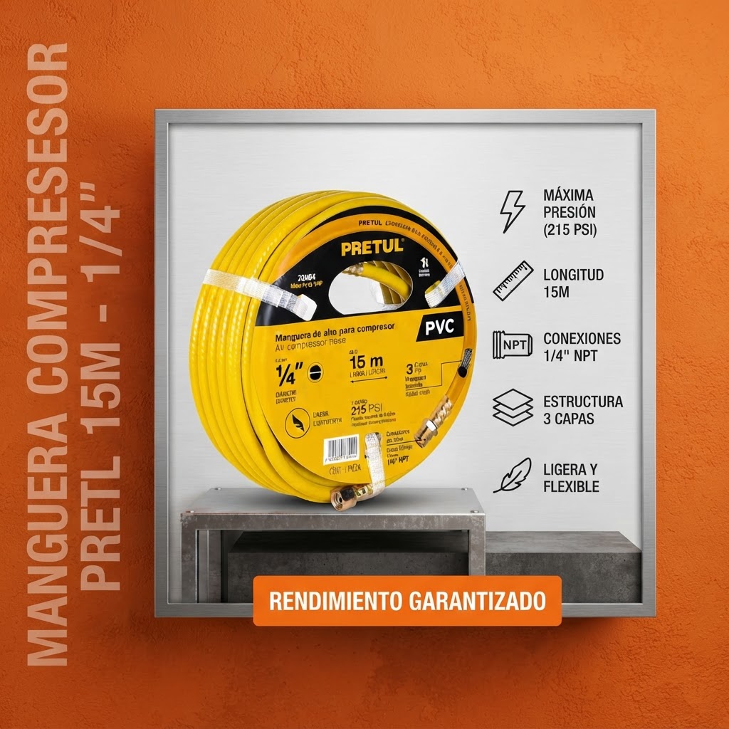 Manguera para compresor de aire Pretul 15 m 1/4 pulg PVC - Imagen 3