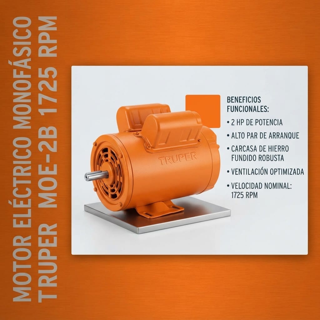 Motor Monofásico 2 HP Truper MOE-2B 1725 RPM Baja Velocidad - Imagen 8