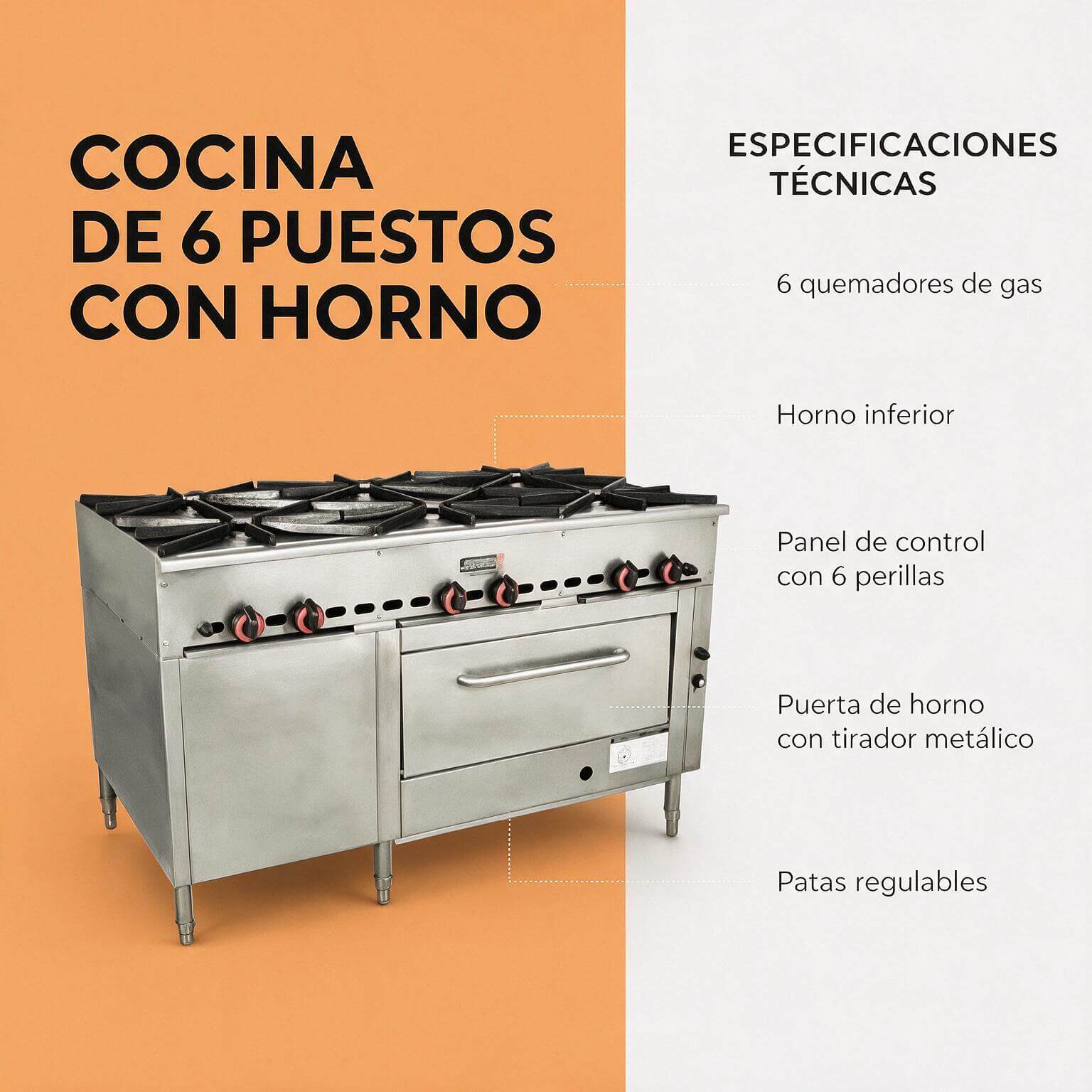 Cocina Industrial Joserrago M-108 6 Puestos con Horno - Imagen 4