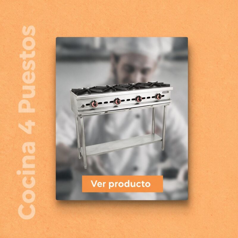 Estufa industrial 4 puestos Joserrago M-5041 en acero inoxidable con parrillas de hierro, perillas y patas con entrepaño