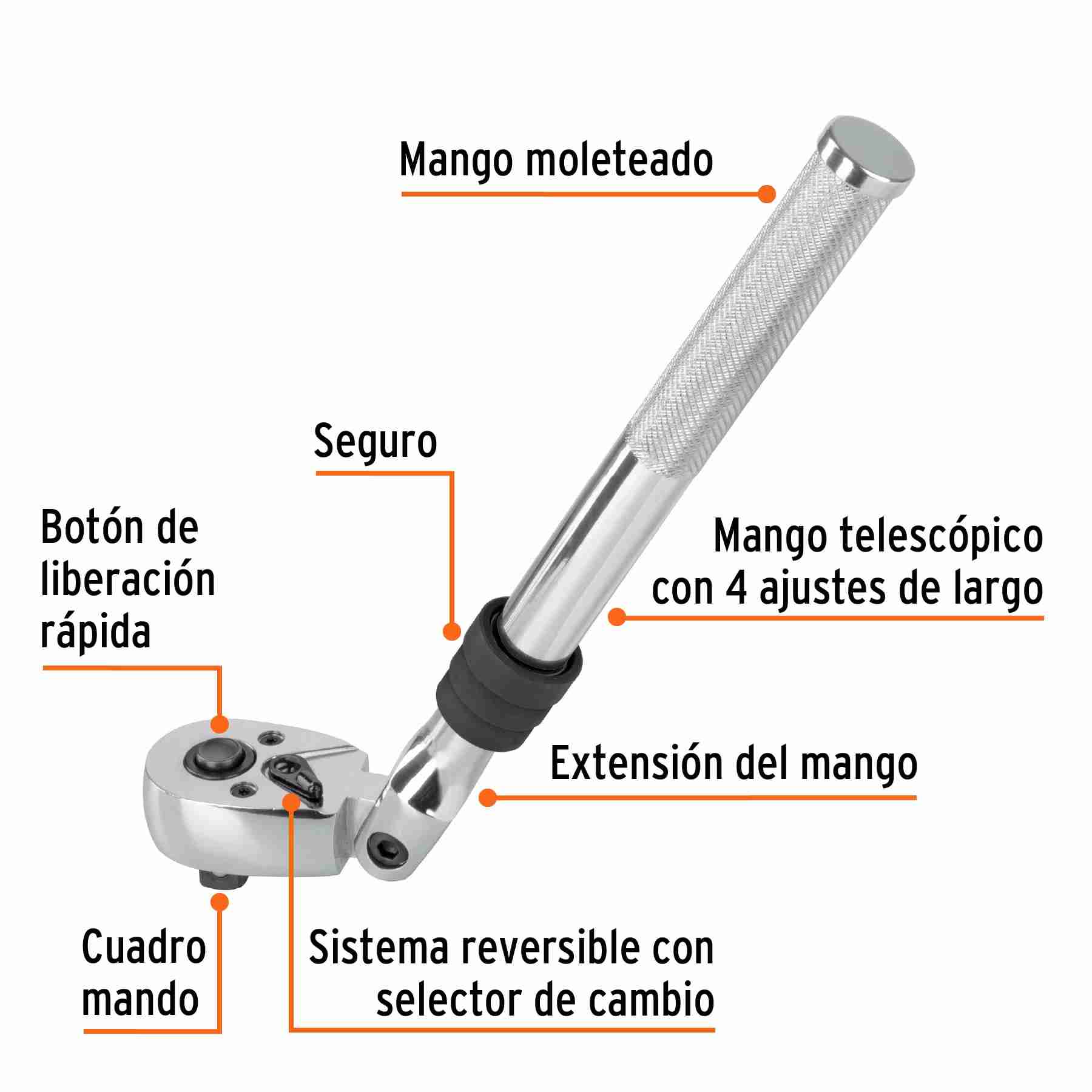 Matraca 3/8 Telescópica Truper M-3890 Cabeza Articulada - Imagen 2