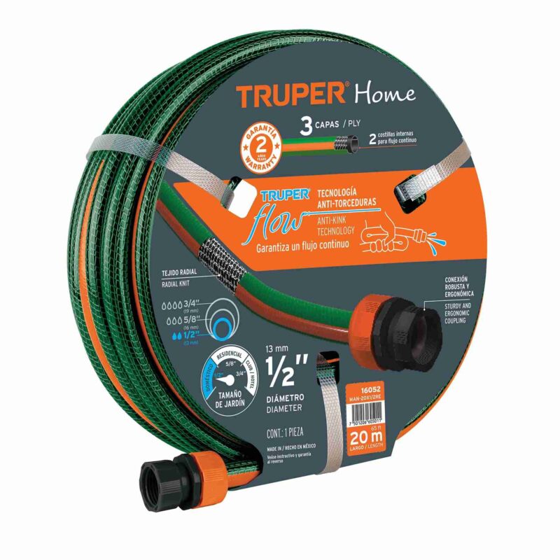 Manguera Truper 1/2" Reforzada 3 Capas 20 m PVC
