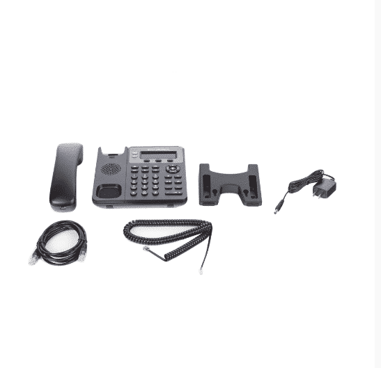 Contenido del teléfono IP Grandstream GXP1610: equipo, auricular, cordón, base, fuente de alimentación y cable de red