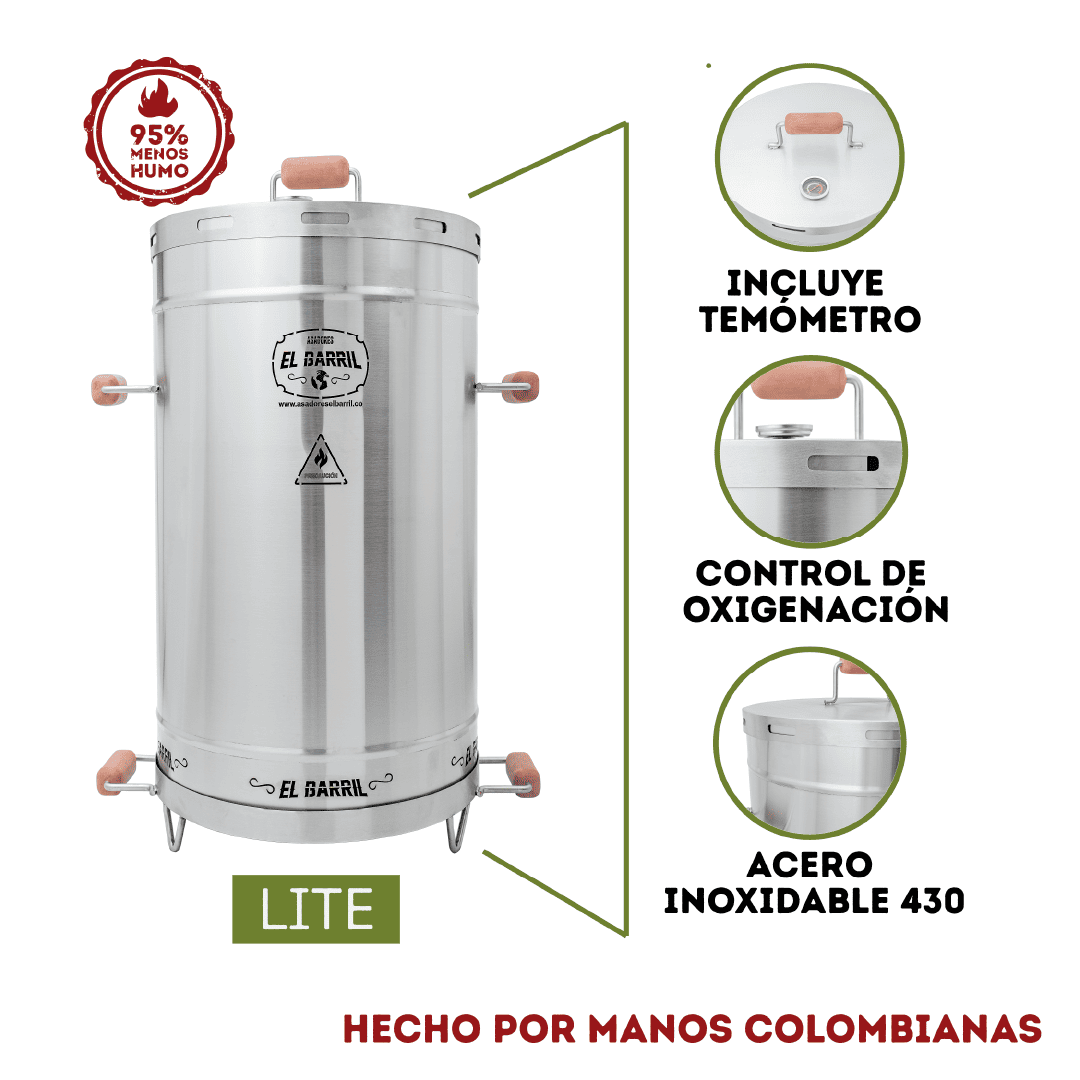 Barril Asador LÍNEA LITE Acero Inox. 430 Mediano 45 Lbs