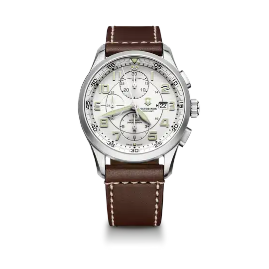 Reloj Victorinox Airboss Mech Chrono Plata, Pulso Cuero 241598