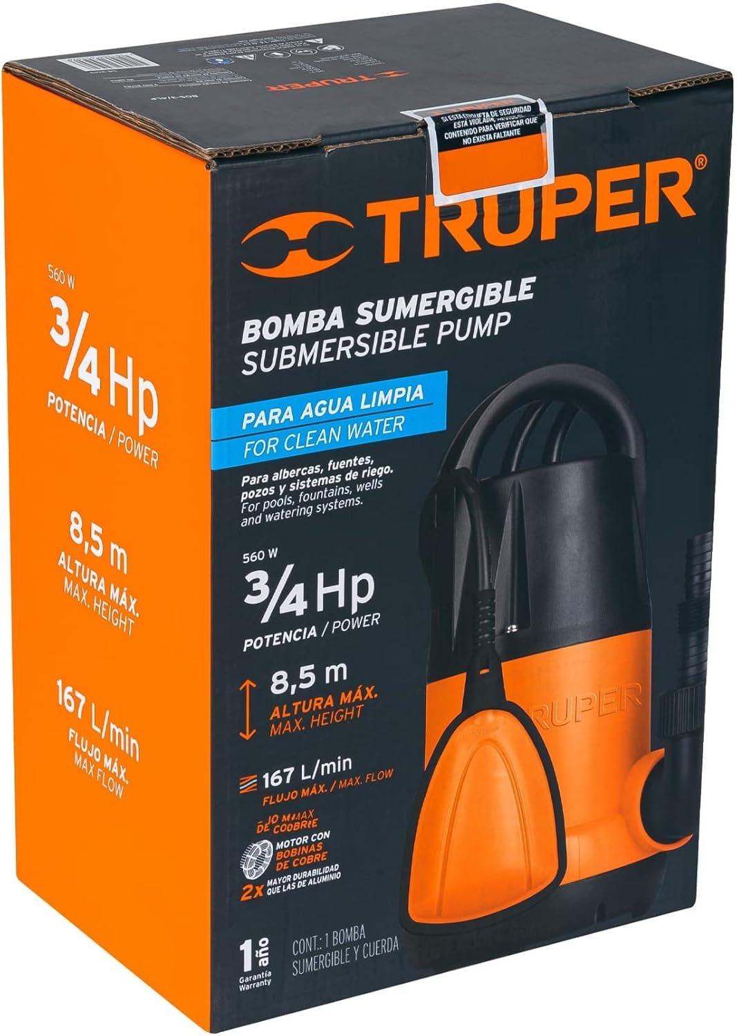 Bomba Sumergible Truper 3/4 HP Agua Limpia Plástica - Imagen 5