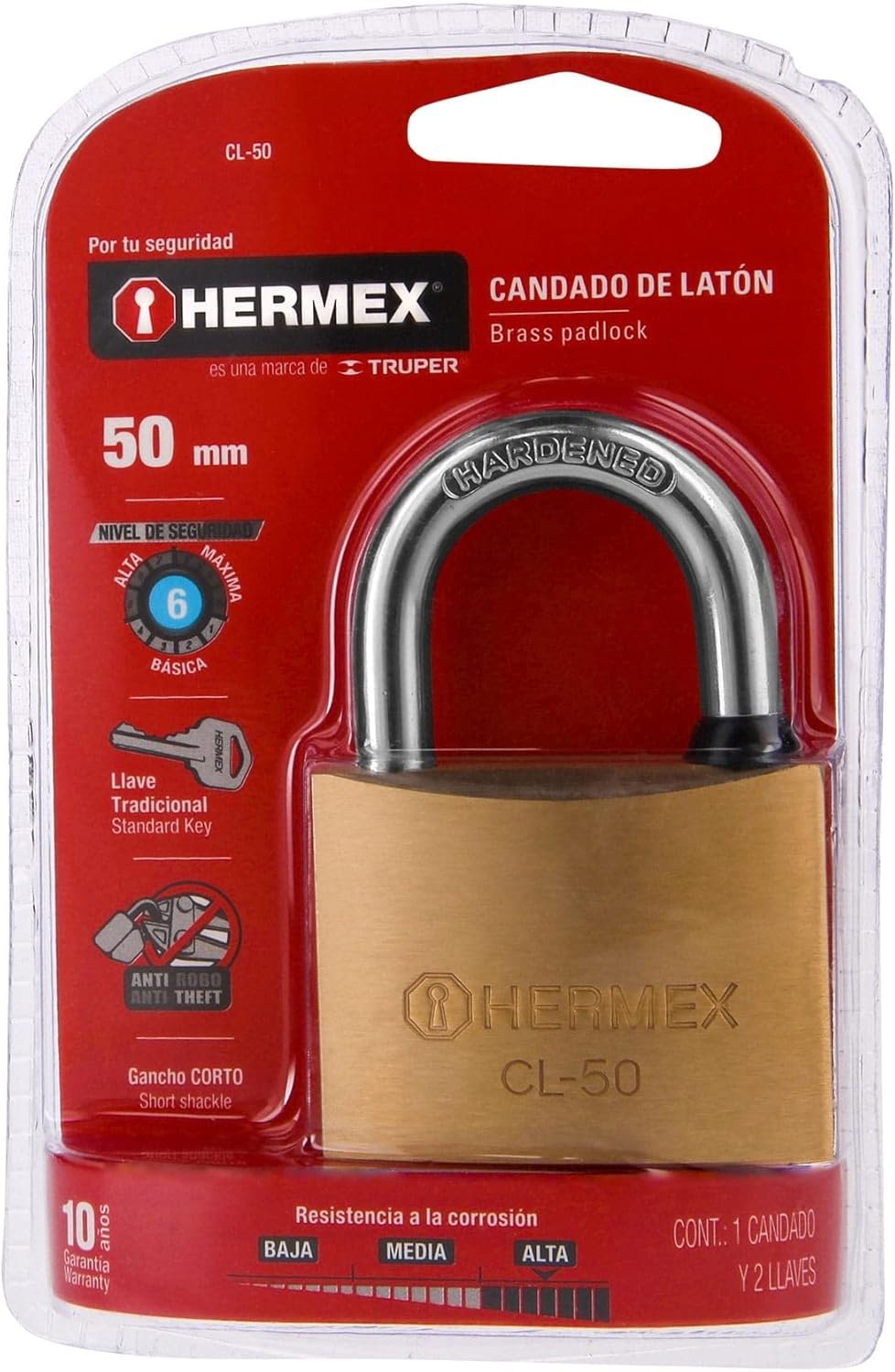Candado de Latón 50mm Hermex Gancho Corto Blíster - Imagen 12