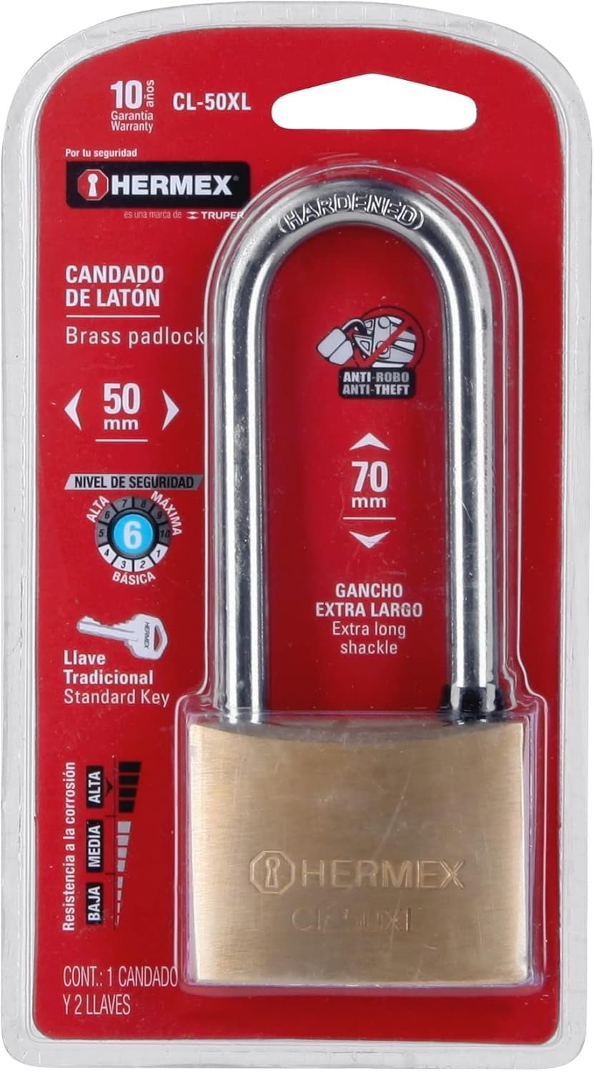 Candado de Latón 50mm Hermex Gancho Extra Largo - Imagen 12