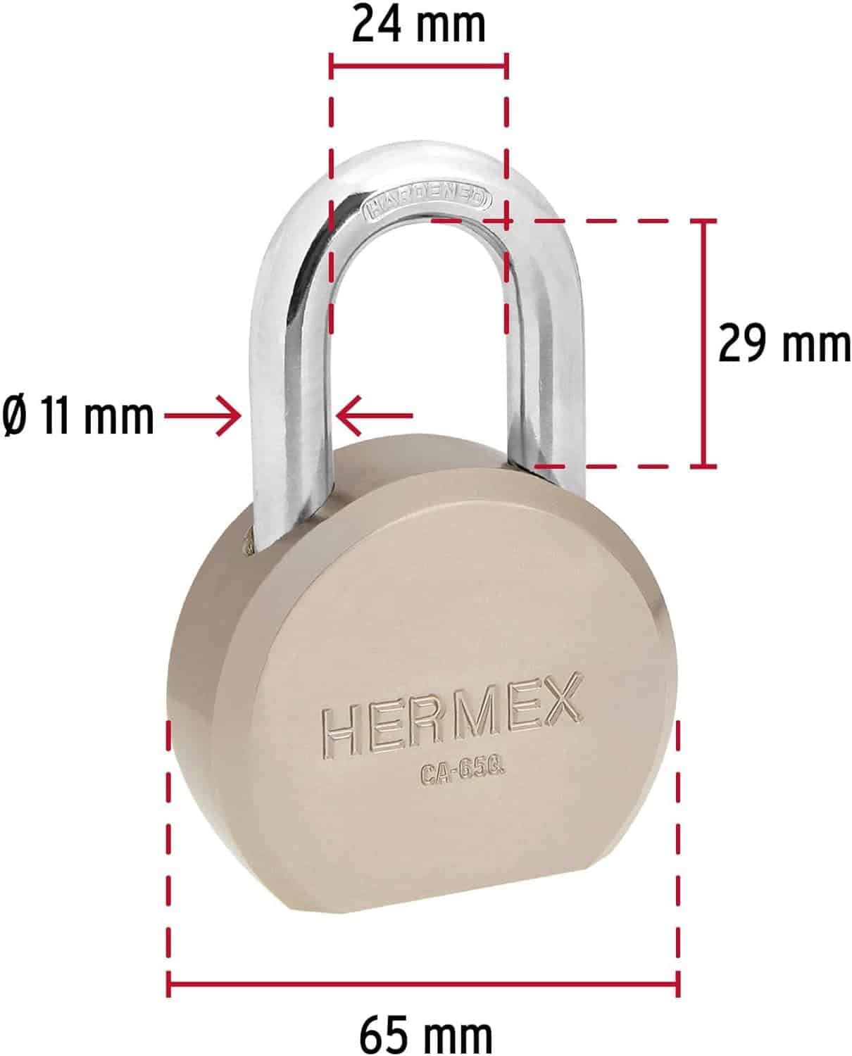 Candado Redondo Hermex 65mm Gancho Corto Llave Puntos - Imagen 9