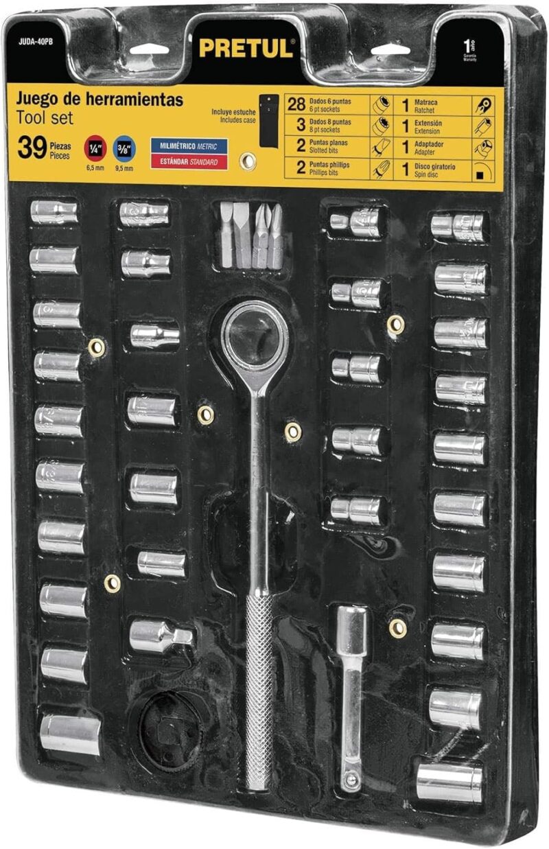 Juego de Herramientas Pretul 39 Piezas 1/4 y 3/8