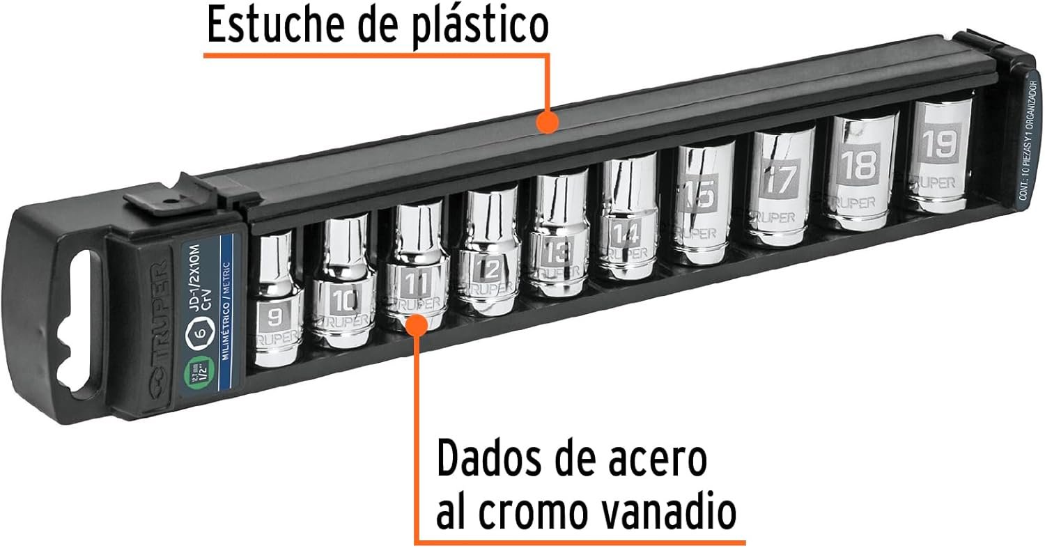 Dados 1/2 Pulgada Truper Set 10 Piezas Cromo Vanadio - Imagen 2