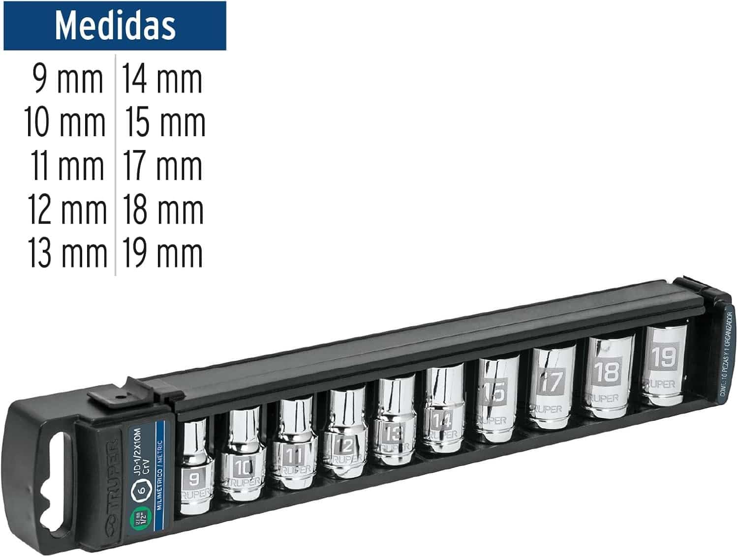 Dados 1/2 Pulgada Truper Set 10 Piezas Cromo Vanadio - Imagen 3