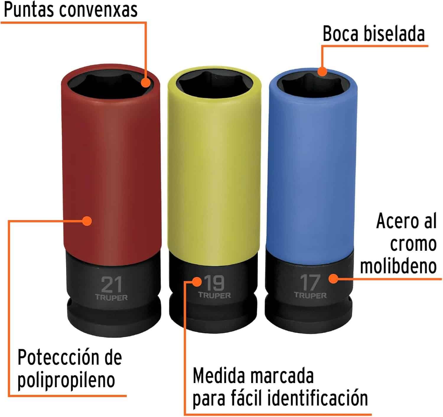 Dados Impacto 1/2" Truper Protección Plástica Set 3pz - Imagen 2
