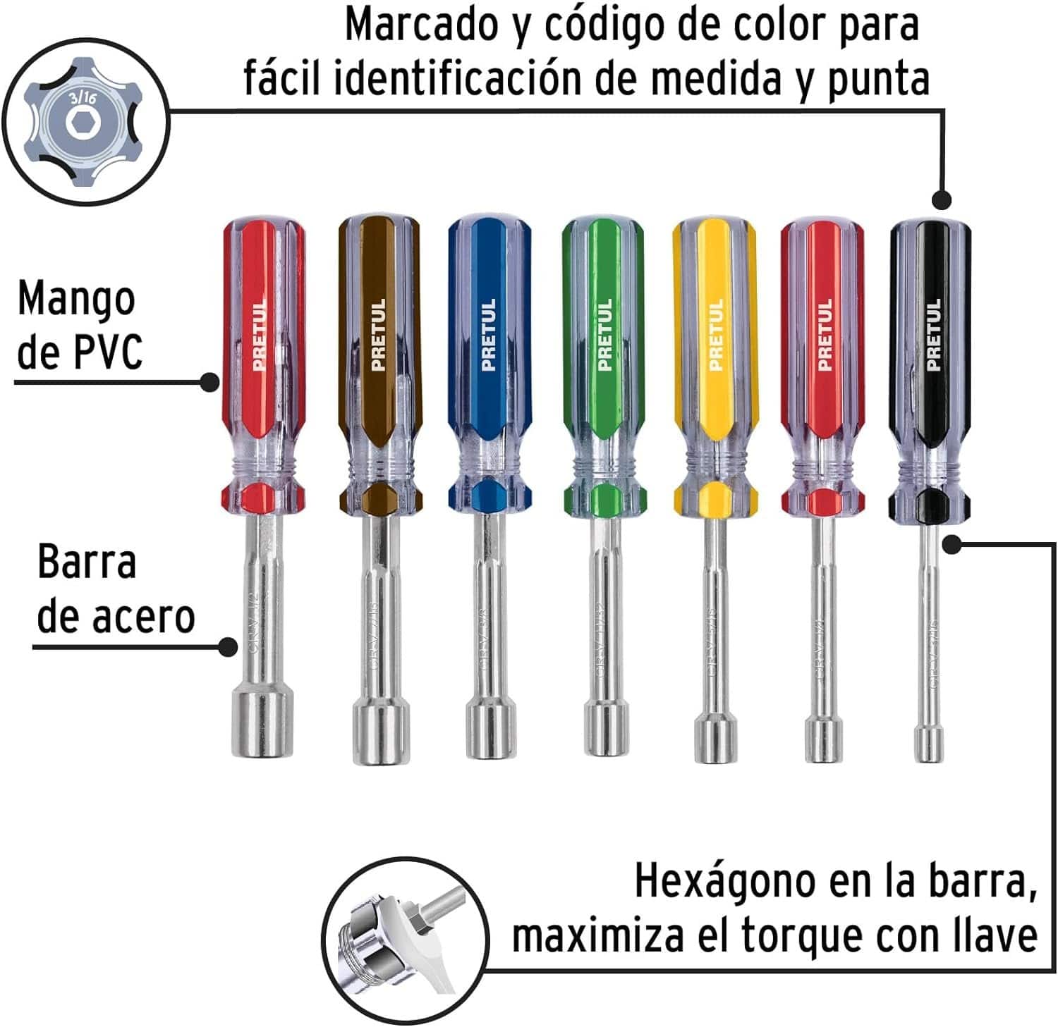 Desarmadores de Caja Pretul DJ-7P Set 7 Piezas Acero - Imagen 8