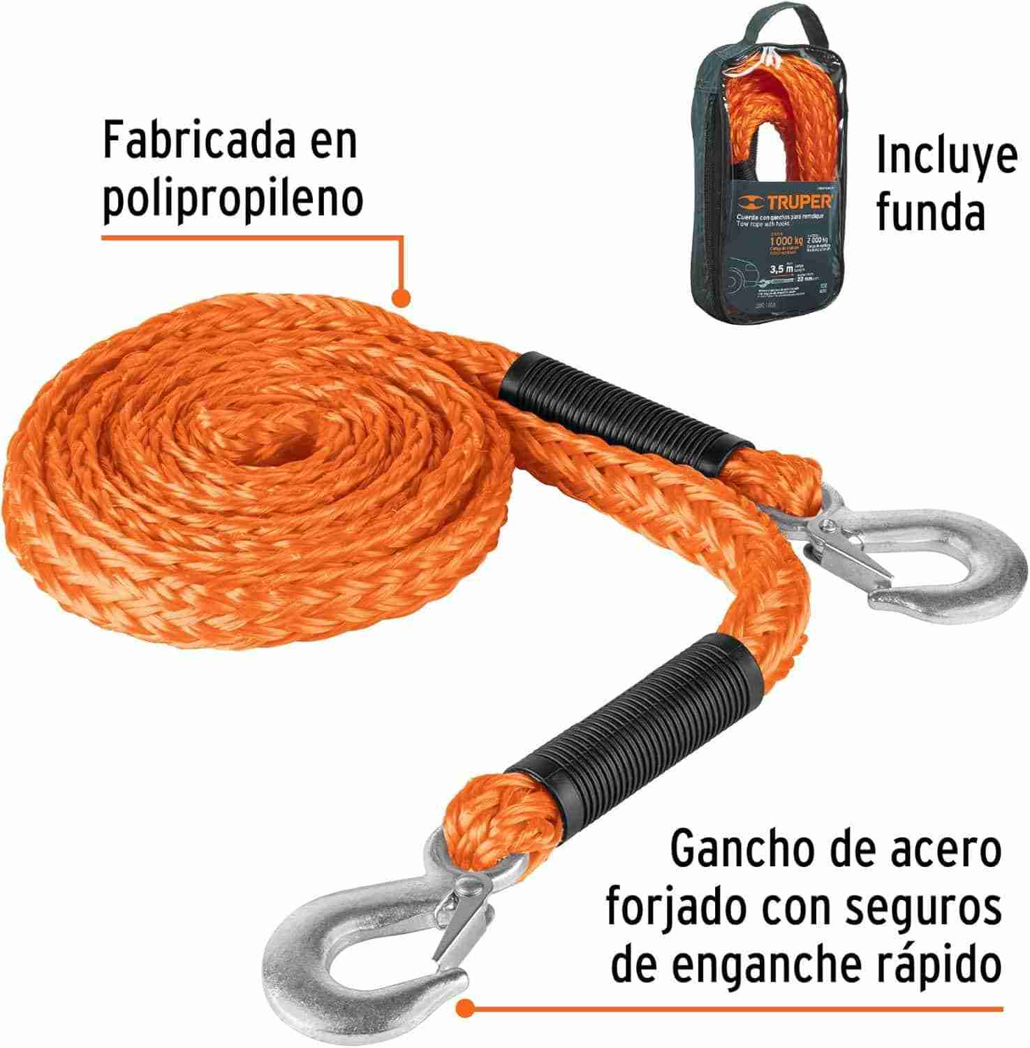 Cuerda Remolque Truper CREM-7/8X4 27mm x 4.5m Ganchos - Imagen 2