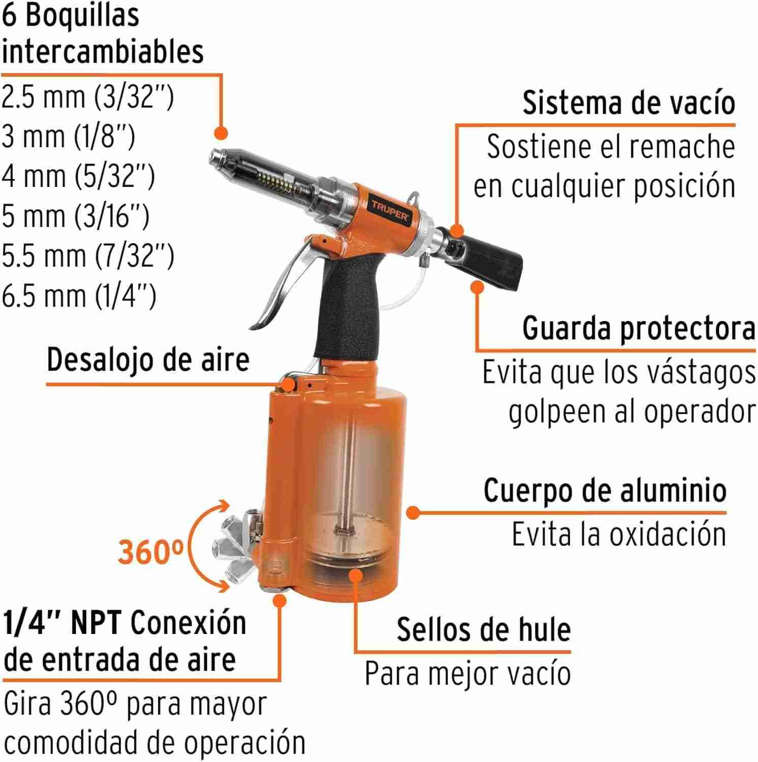 Remachadora Neumática Truper TPN-884 1/4 con Vacío - Imagen 2