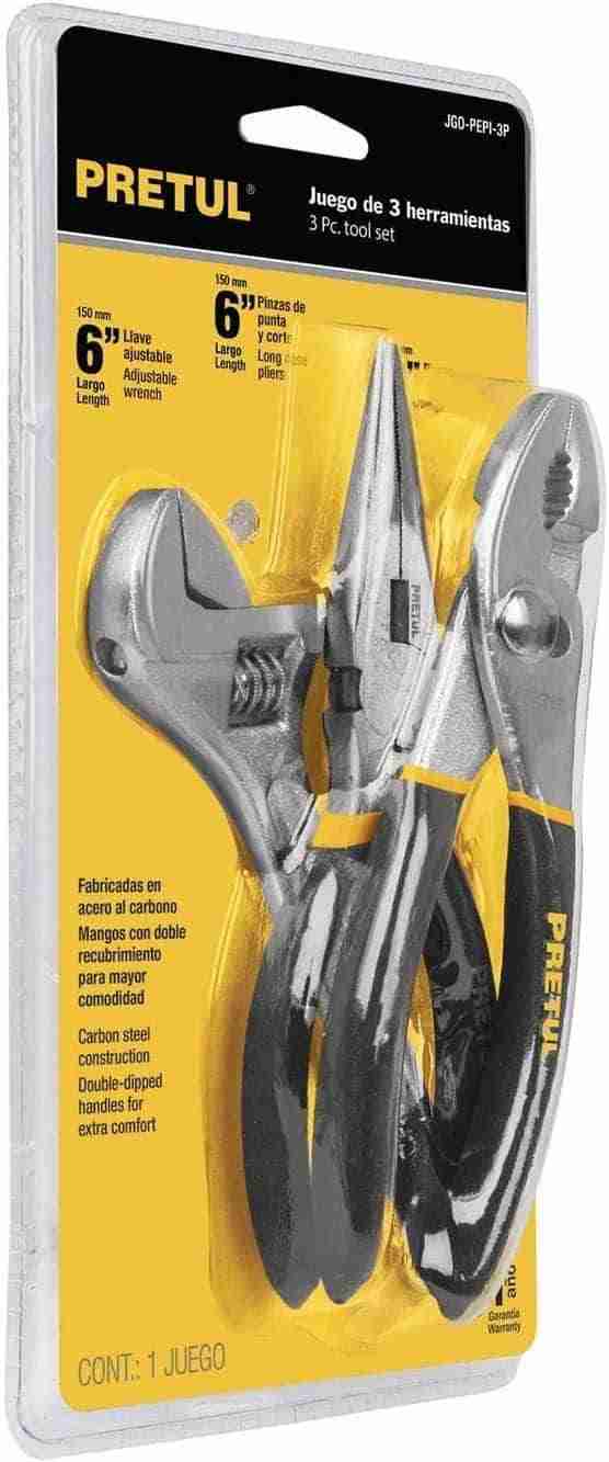 Juego Pinzas y Llave Ajustable Pretul Mangos PVC