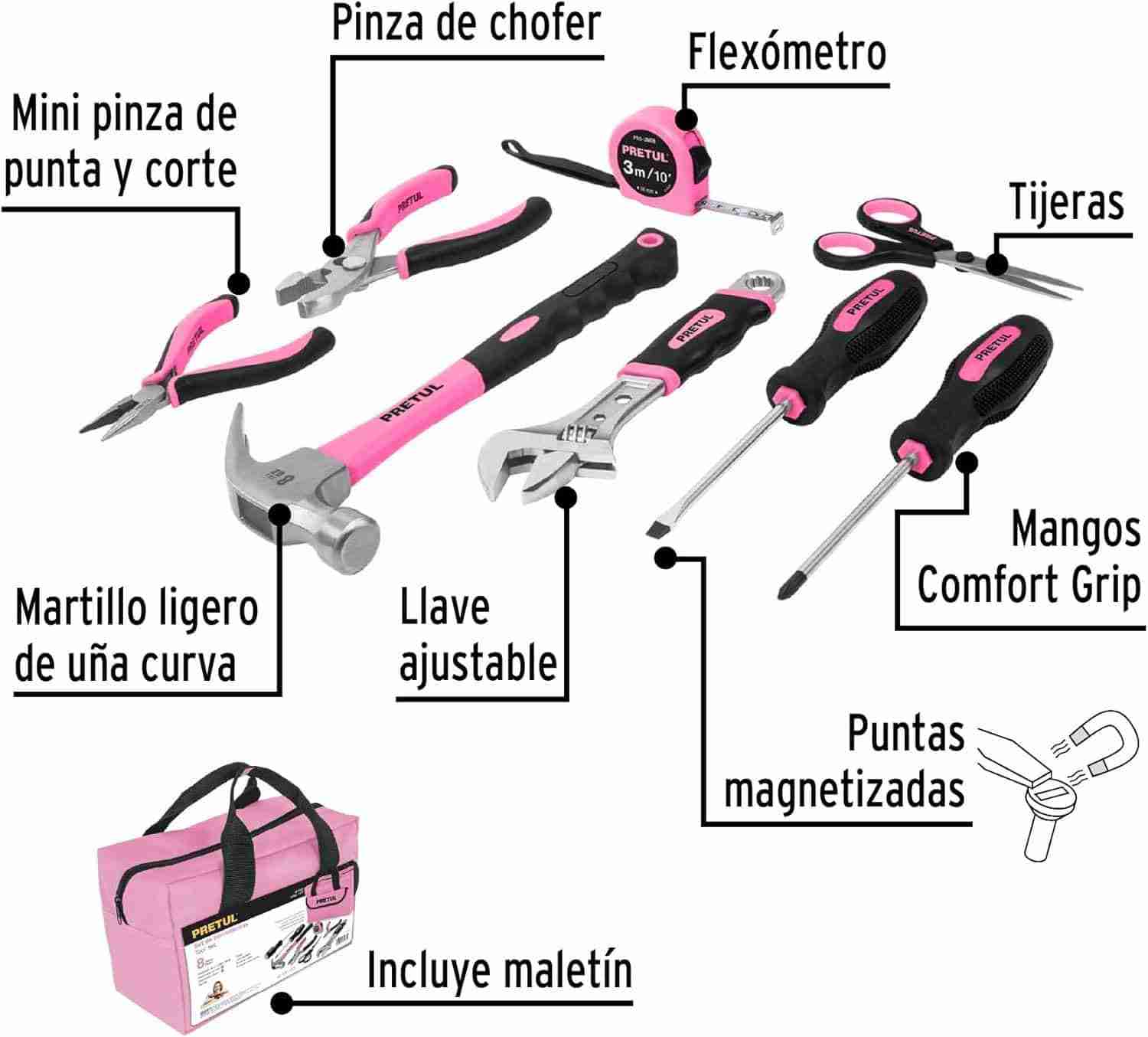 Set de herramientas rosado Pretul 8 piezas SET-MA8 - Imagen 2
