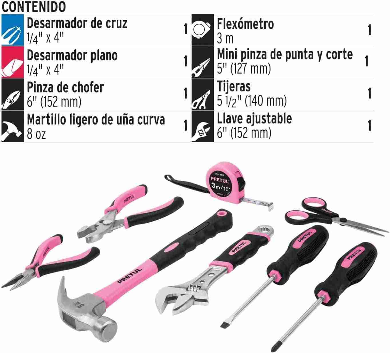 Set de herramientas rosado Pretul 8 piezas SET-MA8 - Imagen 3