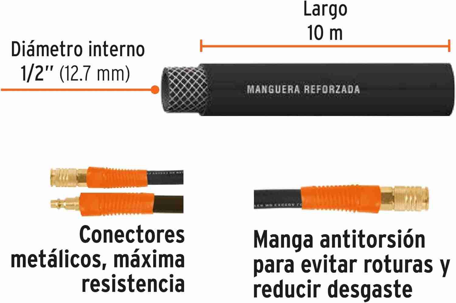 Manguera para Compresor Truper Hule 10m 1/4 Reforzada - Imagen 6